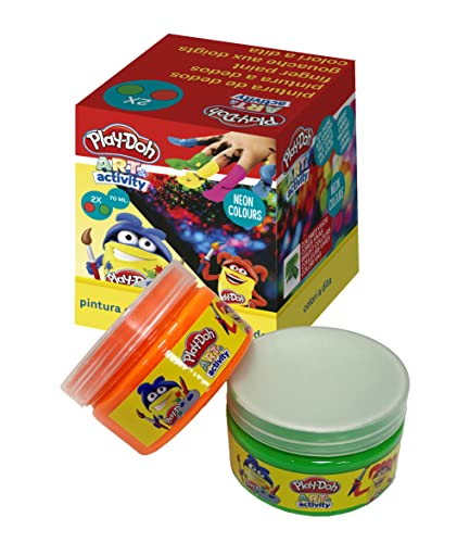 Play Doh - Pack de 2, Pintura de Dedos Infantil, Colores Neón Naranja y Verde, 2 x 70 ml Cada Uno, Producto Oficial (CyP Brands)