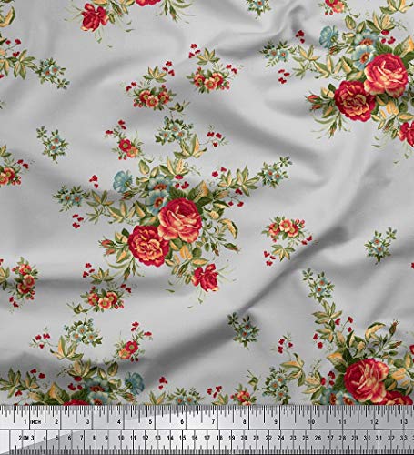 Soimoi Floral Diseoador Impreso 56 Pulgadas De Ancho 115 gsm Tela De Rayon De Viscosa para Coser por El Metro - Azul Griso¡CEO