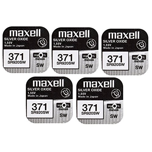 5 pilas Maxell 371 SR920SW óxido de Plata 0% Mercurio Reloj [Pack de 5]