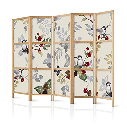 murando - Biombo XXL XXL Bosque Naturaleza Hojas Botanical 225x171 cm 5 Paneles Lienzo de Tejido no Tejido Tela sintética Separador Madera Design de Moda Home Office Japón b-B-0593-z-c