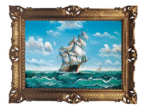 Lnxp Maravillosa pintura de la nave imagen barco velero velero mar olas marítimas 90 x 70 cm artista; P.Lorenz cuadros barroco antiguo Repro P-12-2