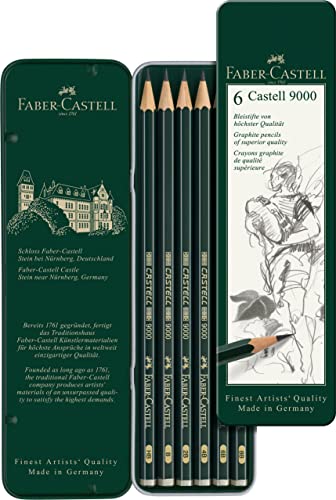 Faber-Castell 119063 - Estuche de 6 lápices Castell 9000, graduación HB, B, 2B, 4B 6B y 8B, color verde