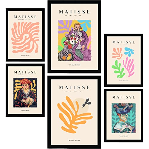 Nacnic Set de 6 Posters de Henri Matisse. Femenino. Láminas de Fauvismo y Arte Abstracto para el Diseño y Decoración de Interiores. Tamaños A3 & A4, Marco Negro.
