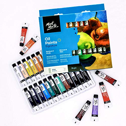 Mont Marte Pinturas Oleo – 24 piezas en Tubos de 12 ml – Ideal para Pintura al Oleo – Colores Brillantes con gran Opacidad y Consistencia Suave