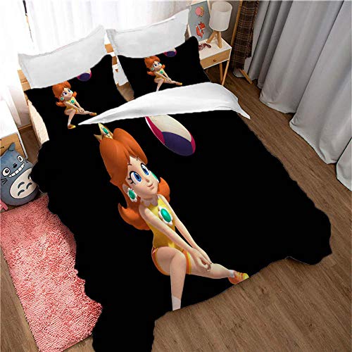 DRFQSK Juego De Cama 135X200Cm Funda Nórdica De Microfibra + 2 Fundas De Almohada, 3 Piezas Impresión Chica De Dibujos Animados sobre Fondo Negro 3D Juego De Ropa para Cama, Funda Edredón Cama 90 Par