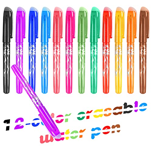 12 Colores Bolígrafos Borrable, Punta 0.7 mm Bolígrafos de Tinta Borrables, Bolígrafo de Gel Líquido con Tinta Termosensible para Scrapbooking, Colorear, Dibujar y Artesanal
