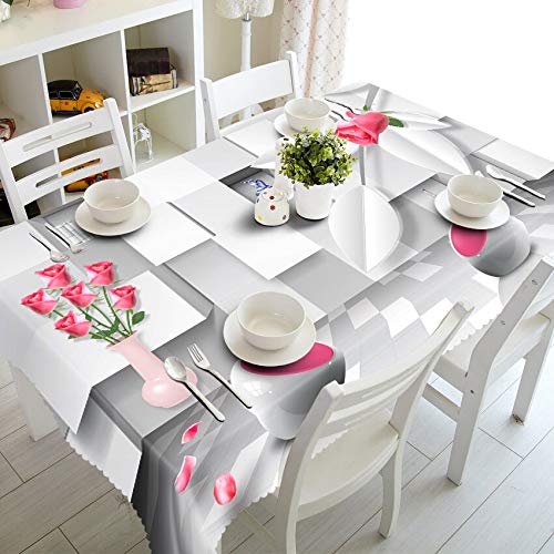 XXDD Mantel de Flores Blancas a Rayas 3D, rectángulo Impermeable de Rosas a Cuadros de Moda para Mantel de Mesa de Cocina A5 150x210cm