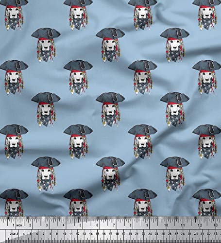 Soimoi 58 Pulgadas de Ancho Beagle Dog Face Imprimir Rayon Viscosa 115 gsm Tela por Metros - Azul Griso¡CEO