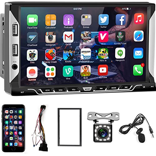 Radio Estéreo Coche 2 DIN Android 11 GPS Pantalla Táctil 7 Pulgadas Radio Mirror Link para iOS/Android Navi 2 DIN RDS, Bluetooth WiFi FM, con 6 Puertos USB + Cámara Trasera+ Cable ISO