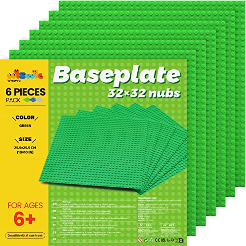 WYSWYG Juego de 6 Placas de Base de 25,4 cm, Bloques de construcción, clásicos, Cuadrados, Planos, de una Cara, Placa Base para Juguetes de Actividades Infantiles