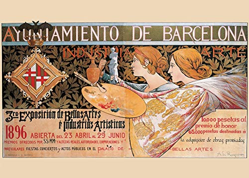 Vintage Travel España 'Barcelona Exposicion de Bellas Artes eIndustrias Artísticas', 1896, reproducción de 200 g/m² A3 Vintage Art Nouveau Travel Poster