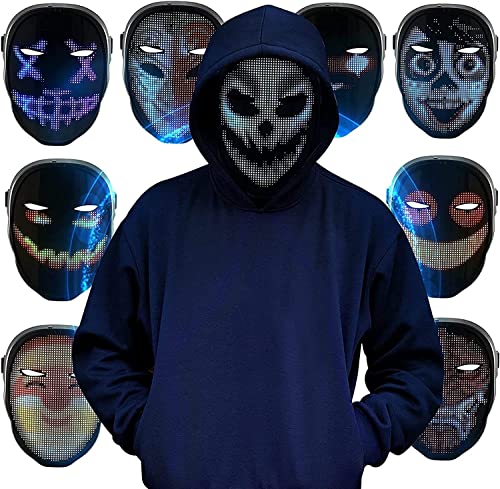 KKTECT Máscara de luz LED Máscaras de Luces de Miedo con Control de aplicación Bluetooth, 45 animaciones, 70 imágenes, Patrones/Textos de Bricolaje, Carga de Fotos y máscara de Ritmo Musical