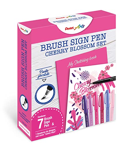 Pentel SES15C Brush Sign Pen Sketching Set Cherry Blossom & cuaderno
