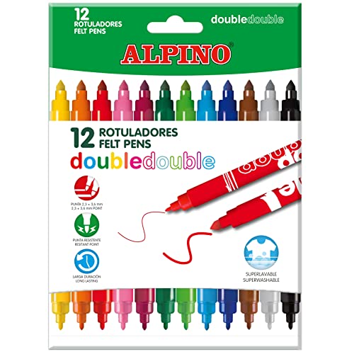 Rotulador alpino double double punta gruesa y punta fina caja de 10+2 colores surtidos