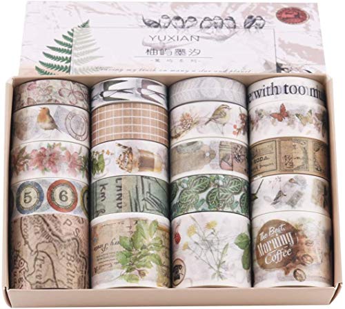 Lychii 20 Rollos Cinta Adhesiva Vintage, Decorativas Washi Tape Set para Scrapbooking, Manualidades, Marcos de Fotos, Bullet Journal y Decorar Regalos