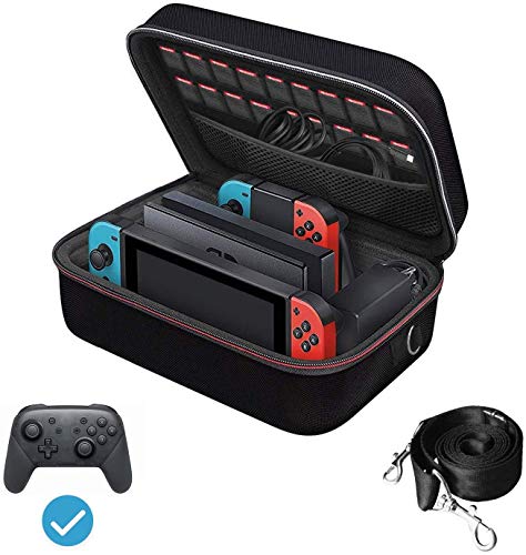 ivoler Funda Compatible con Nintendo Switch y Switch OLED, Estuche Dura de Transporte, Carcasa Rígida de Viaje para Consola, Adaptador AC, Joy-con Grip, Strap Joy-con, 18 Cartuchos de Juegos y Otros