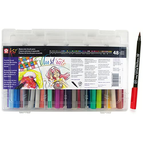 SAKURA Koi - Rotuladores Estilo Acuarela (48 Colores, Incluye Caja de Almacenamiento)