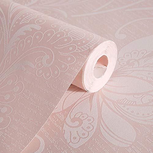 Pcscevcr Papel pintado no tejido, papel pintado moderno minimalista con patrón de flores, 10 m x 53 cm, papel pintado no adhesivo para decoración del hogar, sala de estar, dormitorio (rosa)