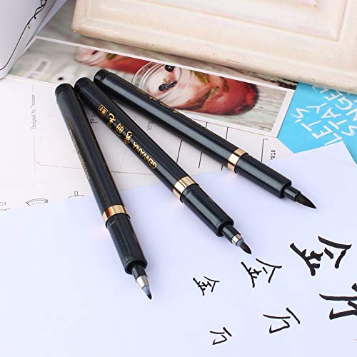 Rotulador de tinta, 3 tamaños, negro Shodo, bolígrafo de caligrafía china japonesa para principiantes, escritura, firma, ilustración, diseño (paquete de 3 unidades)