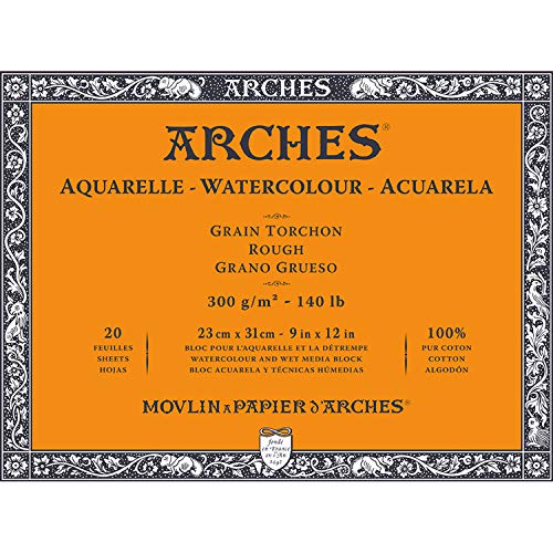 Arches Aquarelle 100% Grueso 300g Bloc Encolado 4L 23x31 20 hojas Blanco Natural