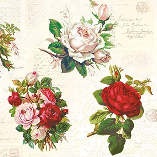 20 servilletas vintage con diseño de rosas inglesas, flores, manualidades, técnica de manualidades con servilletas, 33 x 33 cm