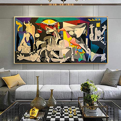 Guernica reproducciones famosas impresas en lienzo impresiones artísticas obras de arte de Picasso Cuadros de pared para decoración de sala de estar Pintura 60x145cm (24''x57 '') Marco interior