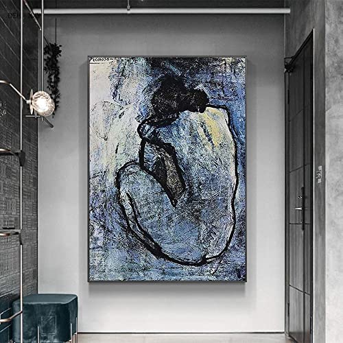 PYROJEWEL Obras de arte abstractas famosas Desnudo azul de Pablo Picasso Pintura en lienzo Impresión Imagen de arte de pared para sala de estar Decoración del hogar Marco de 30x50 cm