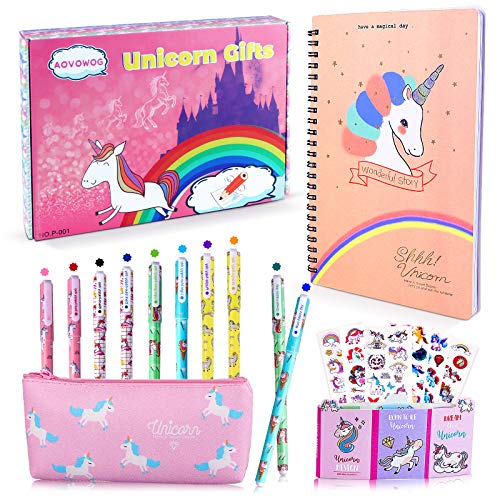 Unicornio Papeleria Regalo Niña 10 9 8 7 Años,Material Estuche Escolar Niña,Unicornio Cuaderno Bonitos e Notas Adhesivas Kawaii e Boligrafos Gel 10 Colores para Niña(25 Piezas)