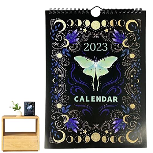 Bosque Oscuro 2023 Calendario Lunar, Colorido Aguatinta Pared Colgante Luna Calendarios con 12 Ilustraciones Originales, Animales Misteriosos Calendarios Fase Astrología Arte Decoración
