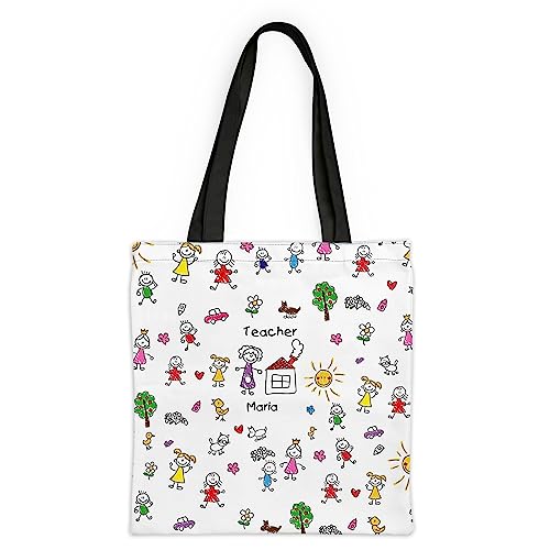 Wanapix | Tote Bag Personalizada Profesores | Personalizable con Nombre o Texto |Regalo para Profe, Maestra | Personalizada con Nombre/Texto o Imagen | 41x43 cm | Dibujos infantiles