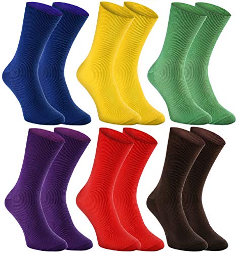 Rainbow Socks Hombre Mujer Calcetines Antibacterianos Sin Elasticos Para Diabéticos - 6 Pares - Chaber Amarillo Verde Violeta Rojo Marrón - Talla 42-43