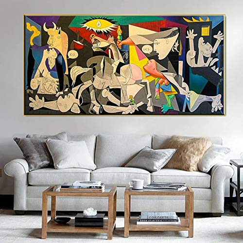 Cuadros de Guernica-Picasso - obras en lienzo copia famosa pared póster arte impresiones cuadro de Picasso decoración de la pared del hogar 70x160cm (28x63in) con marco
