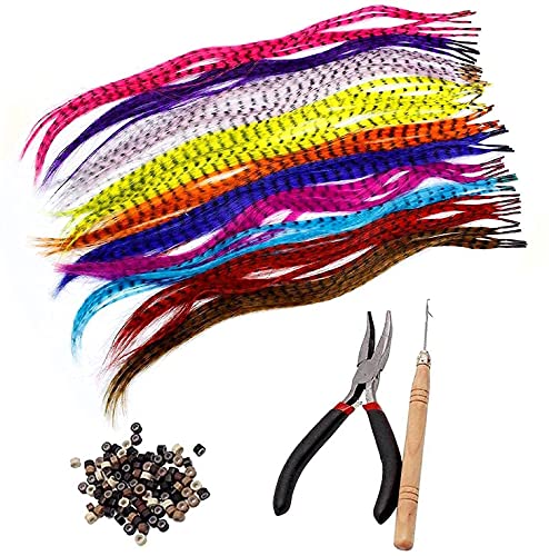 Reccisokz Kits de extensión de pelo sintético con 52 extensiones de pelo sintético, 100 cuentas, alicates y gancho (colores brillantes y bonitos mezclados)