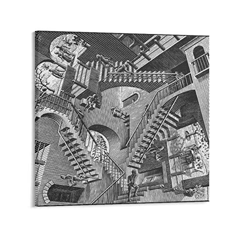 MC Escher, Relativity Lattice Picture Print Wall Art Poster Pintura en lienzo, Obras de arte, idea de regalo, estética, 20 x 20 pulgadas (50 x 50 cm)