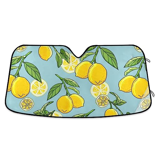 Parasol plegable dibujado a mano con limones frescos para parabrisas de coche, camión, SUV, bloquea los rayos UV, parasol reflectante para coche, 55 x 27.6 pulgadas