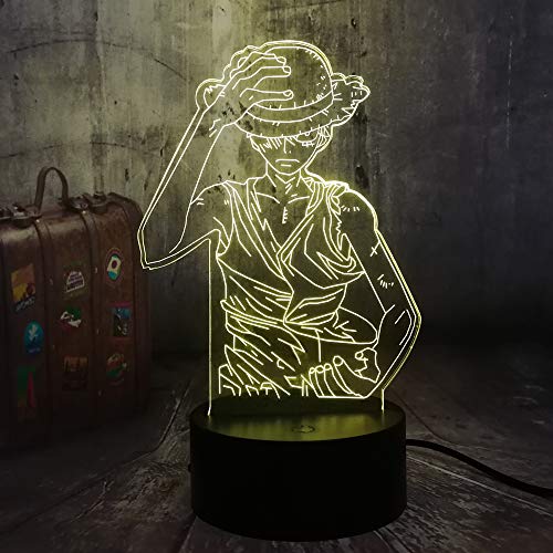 Japón Anime Monkey D. Ruffy 3D LED Illusion Luz de Noche 7 Colores Lámpara de Escritorio Decoración del Hogar Dormitorio Regalo de Cumplea?os para Ni?os Juguete