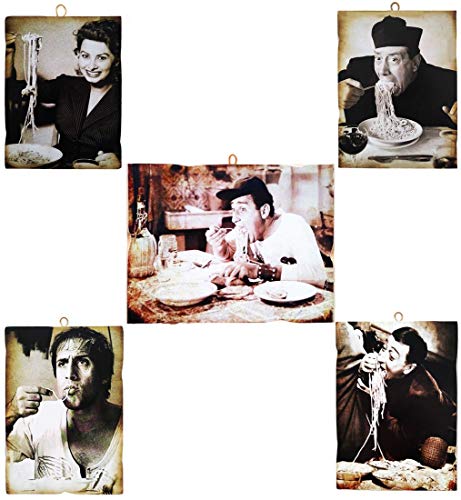 KUSTOM ART 5 cuadros de estilo vintage con los famosos actores Sordi/Celentano/Sofia Loren/Totò/Fernandel– Impresión sobre madera para decoración de restaurant pizzeria bar hotel