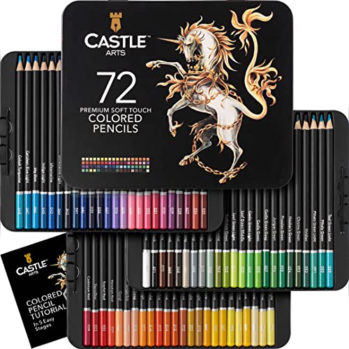 Castle Art Supplies Juego 72 Lápices Colores | Minas Blandas de Colores para Artistas Experimentados, Profesionales e Ilustradores | Protegidos y Organizados en un Estuche Metálico