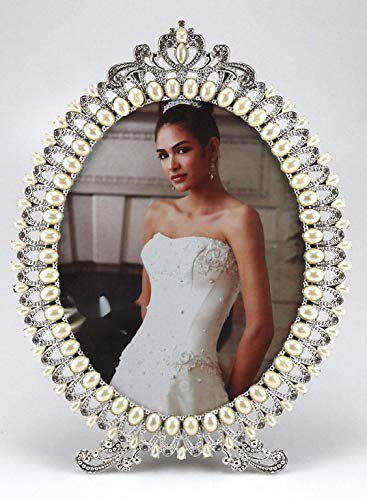 Bador – Marco de Fotos Retrato Marco de Metal de diseño Moderno con Muchos Perlas Blancas y Brillantes – Swarovski Optik 24 x32 cm (20 x 25)