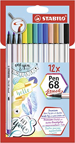 Rotulador stabilo acuarelable pen 68 brush punta pincel estuche de 12 unidades colores surtidos