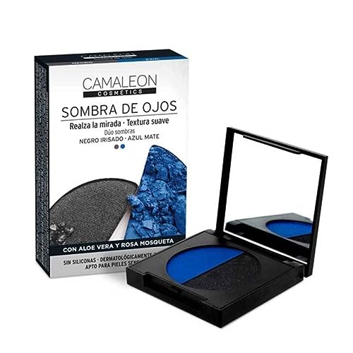Camaleon Cosmetics - Paleta Sombra de Ojos - Color Azul y Negro - Sin Siliconas - Con Aceite de Rosa Mosqueta - 1 Unidad - 3gr