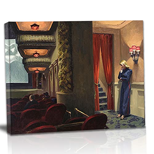 TANEGE Edward Hopper Cuadro Decorativo Canvas Lienzo Impresión |Obras de Arte Para Paredes Del Hogar Montado En Bastidor De《Movie》Enmarcado-65x78cm(25.6x30.7in)
