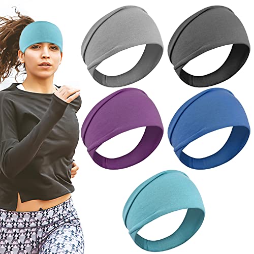 5 Piezas Cinta Pelo Deporte Mujer Diadema Yoga Deportiva 22.5x10cm Algodón Cintas Pelo Elástica Banda Cabeza para Correr Ciclismo Yoga Fitness Entrenamiento Maquillaje