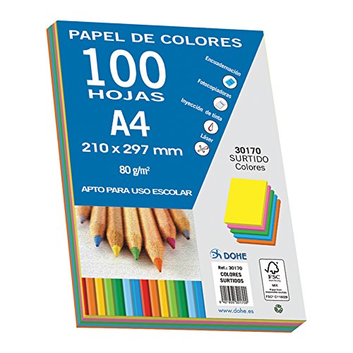 Dohe 30170 - Pack de 100 papeles A4, 80 g., multicolor intenso