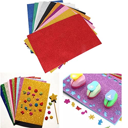 10pcs papel brillo, Pegatina autoadhesiva con purpurina, papel adhesivo para cortadores artesanales para niños Art Multicolor