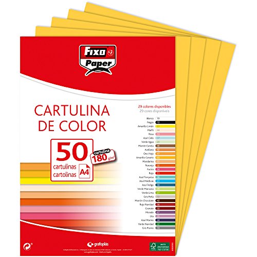 Fixo Paper 11110360 – Paquete de cartulinas A4 – 50 unidades color amarillo canario, 180g