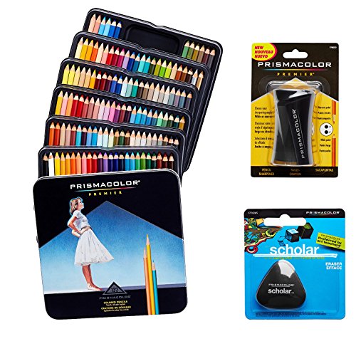 Prismacolor Set de arte de calidad. Pack de 132 lápices de colores de calidad, 1 sacapuntas de calidad y 1 goma de borrar escolar, sin látex.