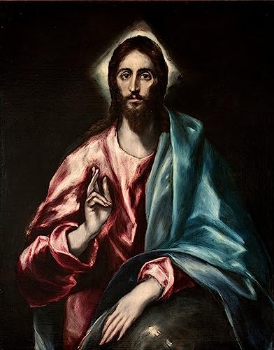 DOeraa lienzo de arte póster lienzos decorativos Pintura famosa Salvator Mundi El Salvador de El Greco para sala de estar 60x90cm