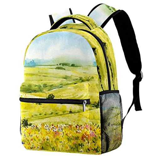 Mochila ligera de acuarela con paisaje primaveral clásico casual