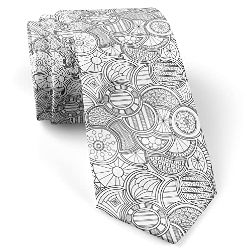 Corbata delgada de moda para hombres, novedad conversacional corbatas (patrón de garabatos de círculos zentangle), Como se muestra, Large
